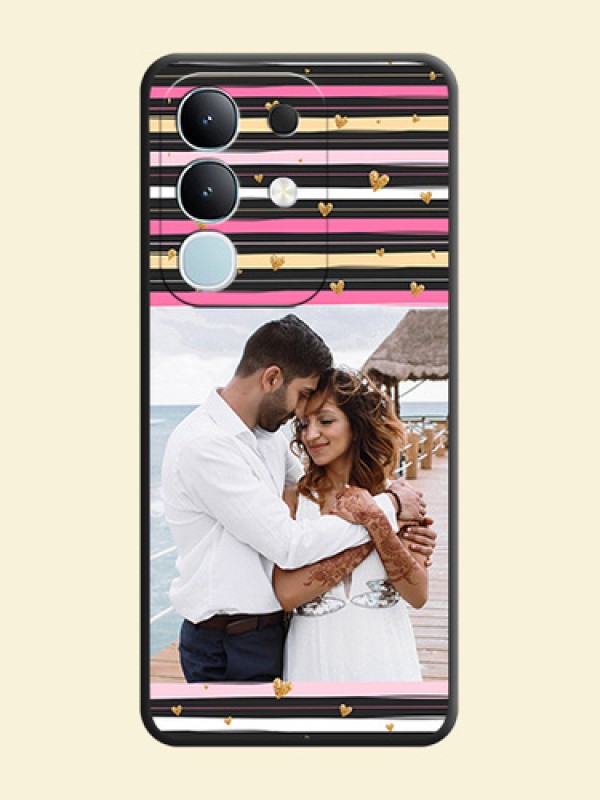 Multicolor Lines and Golden Love Symbols Design on Photo On Space Black Custom Soft Matte Mobile Back Cover - iQOO Z10x 5G