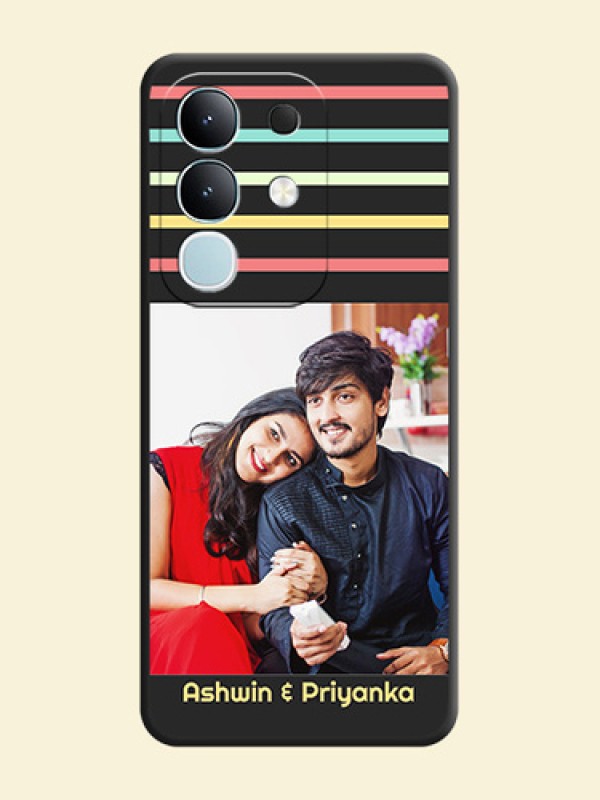 Color Stripes with Photo and Text on Photo On Space Black Custom Soft Matte Mobile Back Cover - iQOO Z10x 5G
