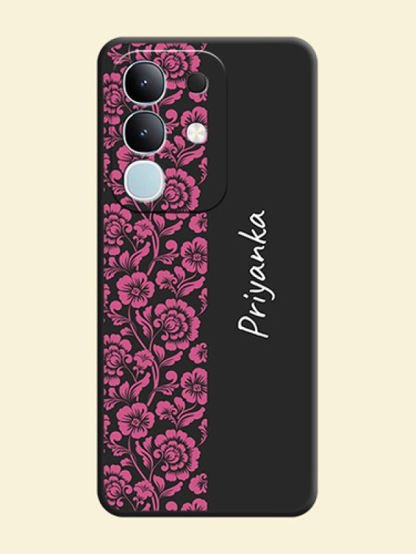 Pink Floral Pattern Design With Custom Text On Space Black Custom Soft Matte Mobile Back Cover - iQOO Z10x 5G