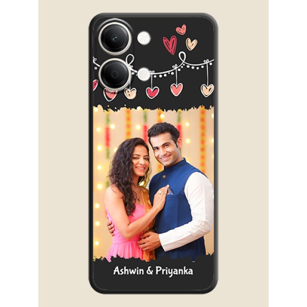 Pink Love Hangings with Name On Space Black Custom Soft Matte Mobile Back Cover - iQOO Z11 Lite 5G Pink Love Hangings with Name On Space Black Custom Soft Matte Mobile Back Cover - iQOO Z11 Lite 5G
