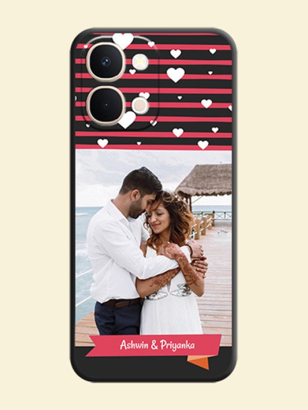 White Color Love Symbols with Pink Lines Pattern On Space Black Custom Soft Matte Mobile Back Cover - iQOO Z11X 5G