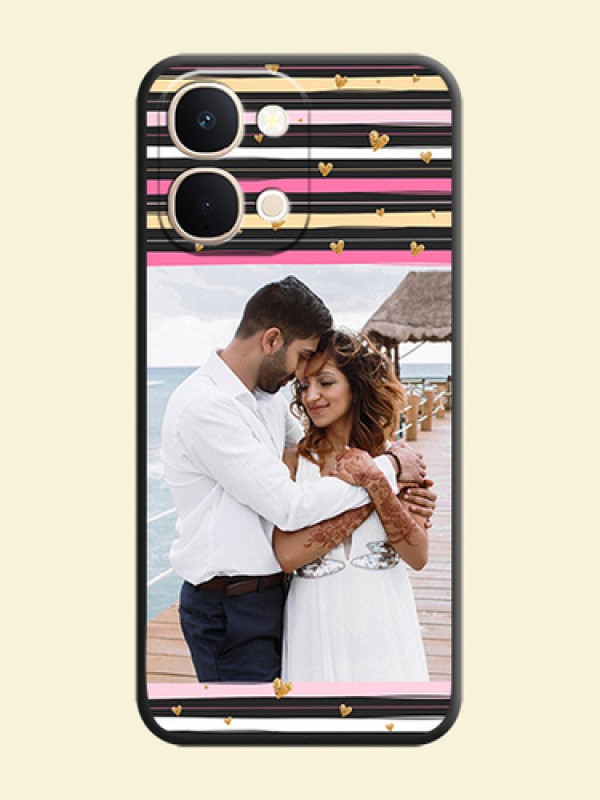Multicolor Lines and Golden Love Symbols Design on Photo On Space Black Custom Soft Matte Mobile Back Cover - iQOO Z11X 5G