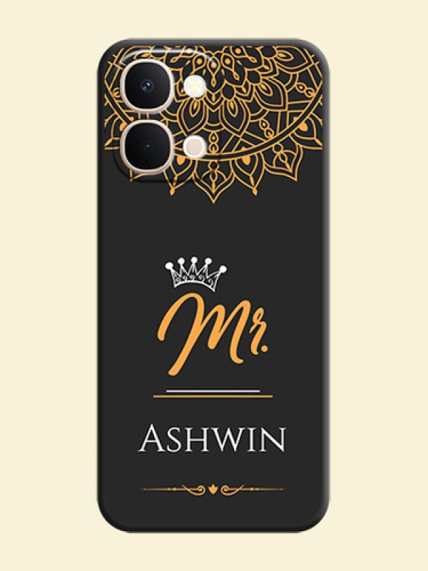 Mr Name with Floral Design On Space Black Custom Soft Matte Mobile Back Cover - iQOO Z11X 5G