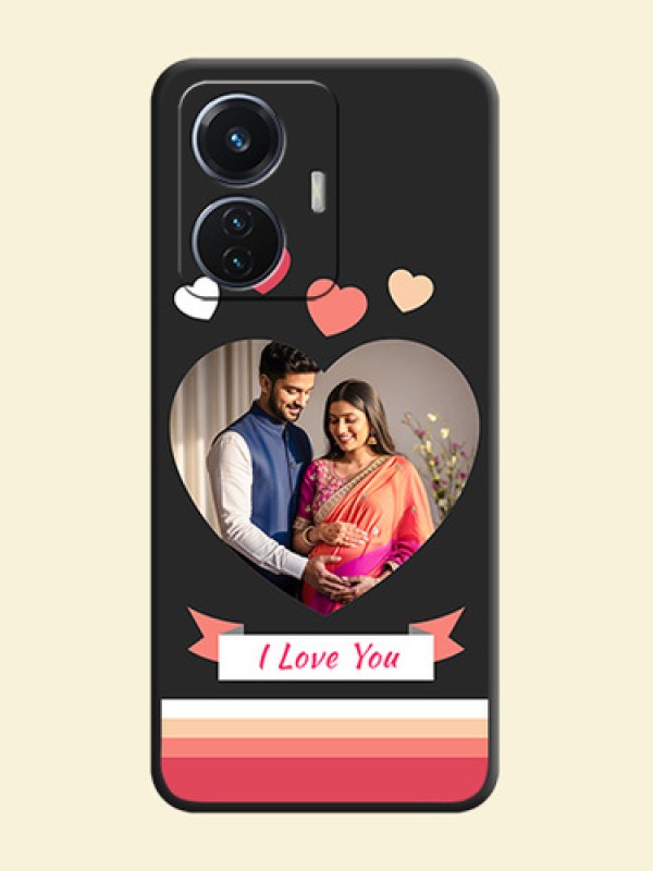 Love Shaped Photo with Colorful Stripes on Personalised Space Black Soft Matte Cases - iQOO Z6 5G 44W
