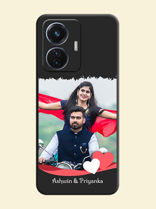 Pin Color Love Shaped Ribbon Design with Text on Space Black Custom Soft Matte Phone Back Cover - iQOO Z6 5G 44W