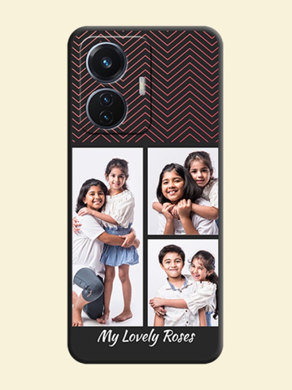 Wave Pattern with 3 Image Holder on Space Black Custom Soft Matte Back Cover - iQOO Z6 5G 44W
