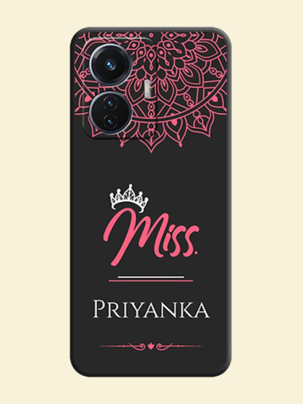 Mrs Name with Floral Design on Space Black Personalized Soft Matte Phone Covers - iQOO Z6 5G 44W
