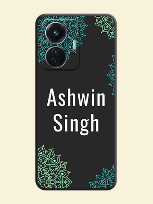 Your Name with Floral Design on Space Black Custom Soft Matte Back Cover - iQOO Z6 5G 44W