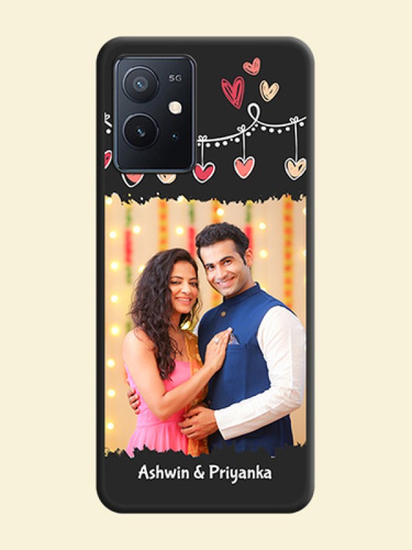 Pink Love Hangings with Name on Space Black Custom Soft Matte Phone Cases - iQOO Z6 5G