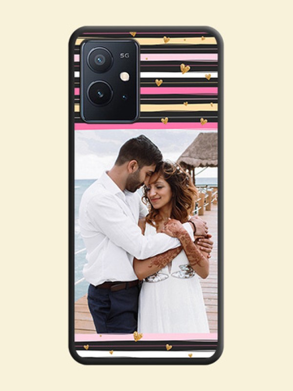 Multicolor Lines and Golden Love Symbols Design on Photo on Space Black Soft Matte Mobile Cover - iQOO Z6 5G