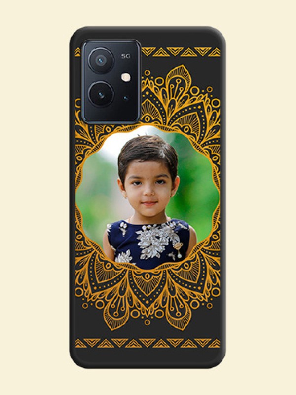 Round Image with Floral Design on Photo on Space Black Soft Matte Mobile Cover - iQOO Z6 5G