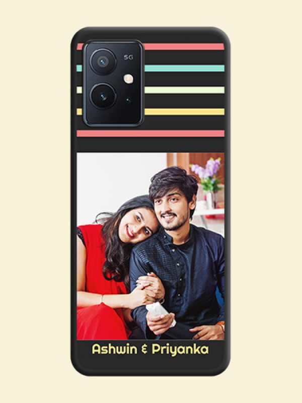 Color Stripes with Photo and Text on Photo on Space Black Soft Matte Mobile Case - iQOO Z6 5G