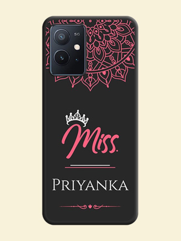 Mrs Name with Floral Design on Space Black Personalized Soft Matte Phone Covers - iQOO Z6 5G