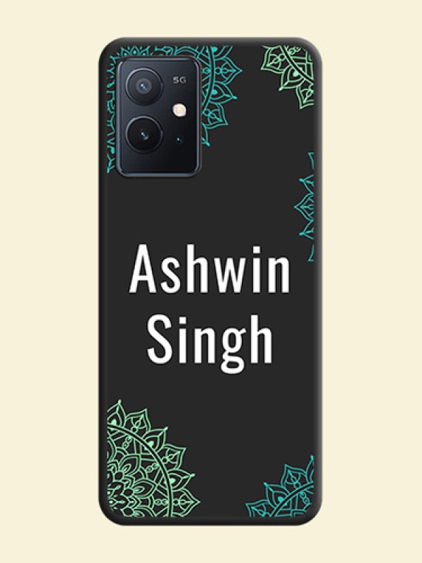 Your Name with Floral Design on Space Black Custom Soft Matte Back Cover - iQOO Z6 5G