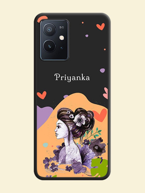 Namecase For Her With Fancy Lady Image On Space Black Personalized Soft Matte Phone Covers -Iqoo Z6 5G
