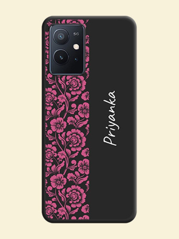 Pink Floral Pattern Design With Custom Text On Space Black Personalized Soft Matte Phone Covers -Iqoo Z6 5G
