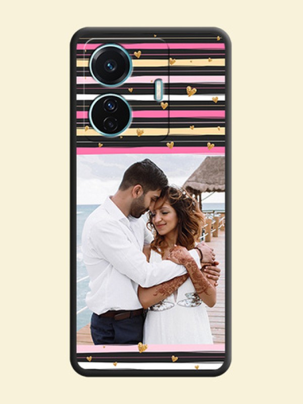 Multicolor Lines and Golden Love Symbols Design on Photo on Space Black Soft Matte Mobile Cover - iQOO Z6 Pro 5G