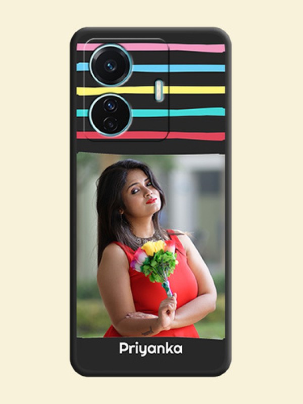 Multicolor Lines with Image on Space Black Personalized Soft Matte Phone Covers - iQOO Z6 Pro 5G
