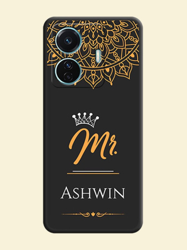 Mr Name with Floral Design  on Personalised Space Black Soft Matte Cases - iQOO Z6 Pro 5G