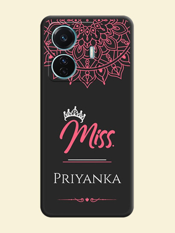 Mrs Name with Floral Design on Space Black Personalized Soft Matte Phone Covers - iQOO Z6 Pro 5G