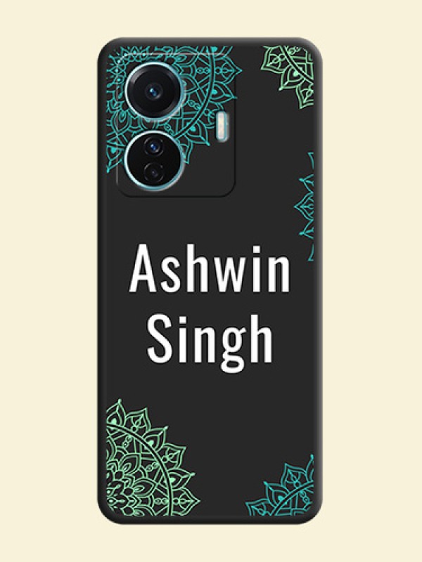 Your Name with Floral Design on Space Black Custom Soft Matte Back Cover - iQOO Z6 Pro 5G