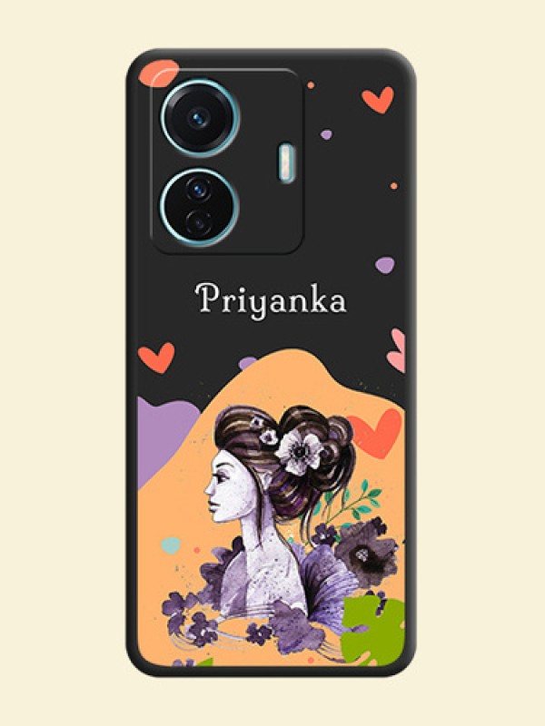 Namecase For Her With Fancy Lady Image On Space Black Personalized Soft Matte Phone Covers -Iqoo Z6 Pro 5G