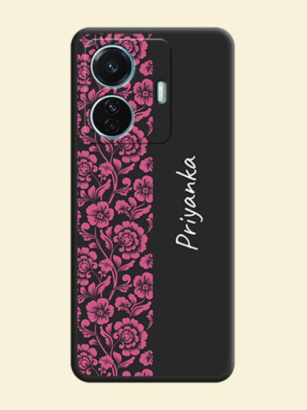 Pink Floral Pattern Design With Custom Text On Space Black Personalized Soft Matte Phone Covers -Iqoo Z6 Pro 5G