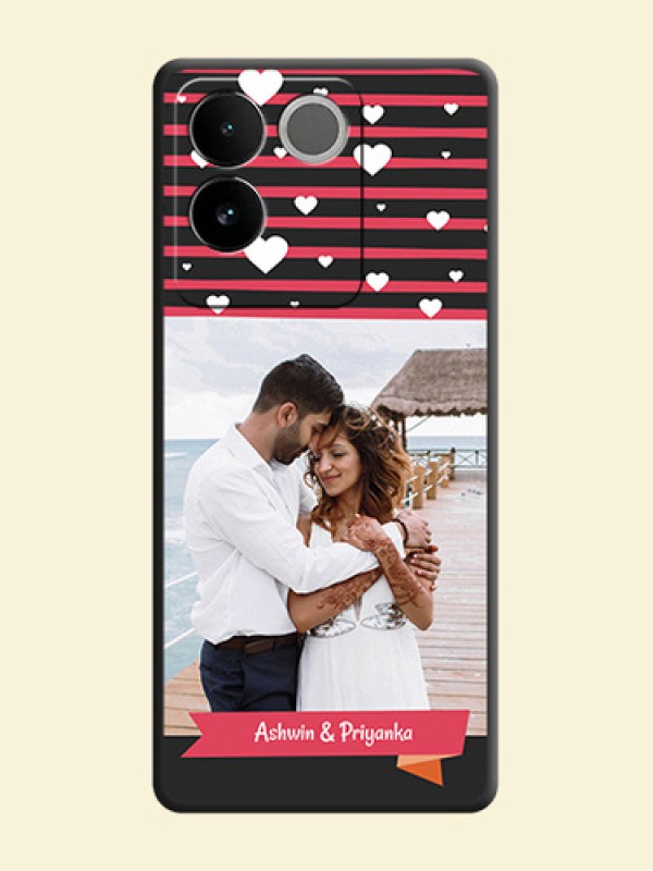 White Color Love Symbols with Pink Lines Pattern on Space Black Custom Soft Matte Phone Cases - iQOO Z7 Pro 5G