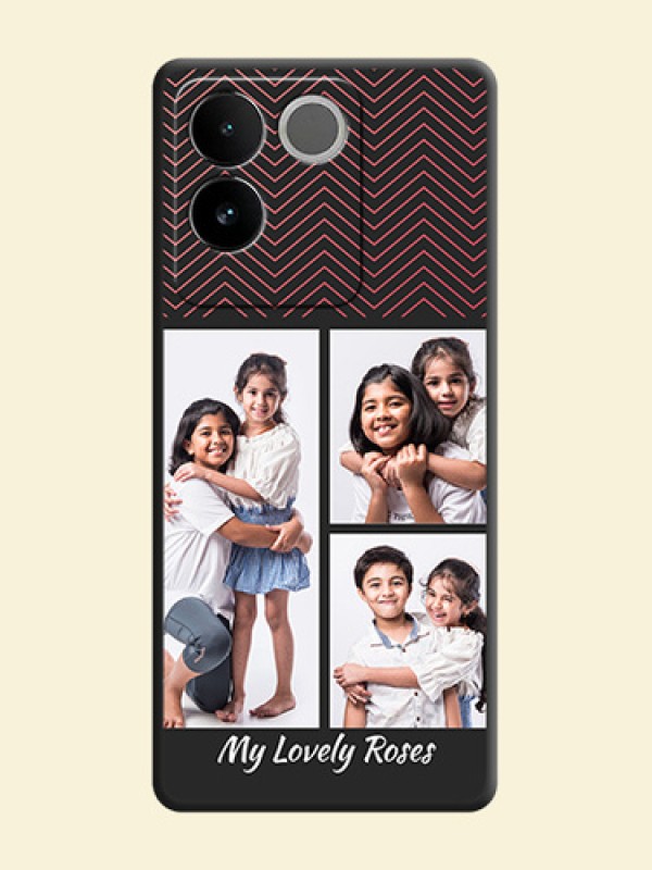 Wave Pattern with 3 Image Holder on Space Black Custom Soft Matte Back Cover - iQOO Z7 Pro 5G
