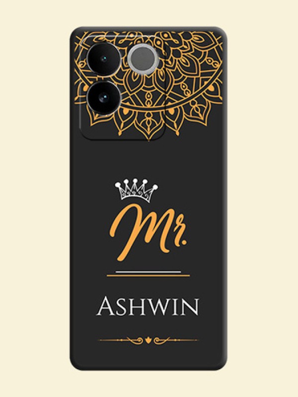Mr Name with Floral Design on Personalised Space Black Soft Matte Cases - iQOO Z7 Pro 5G