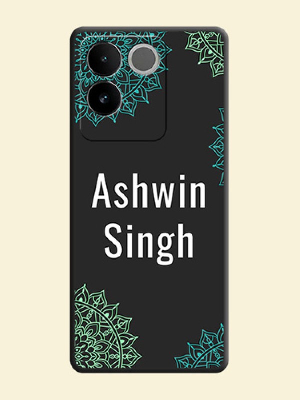 Your Name with Floral Design on Space Black Custom Soft Matte Back Cover - iQOO Z7 Pro 5G
