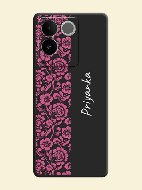 Pink Floral Pattern Design With Custom Text On Space Black Personalized Soft Matte Phone Covers - iQOO Z7 Pro 5G