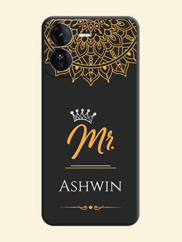 Mr Name with Floral Design On Space Black Custom Soft Matte Mobile Back Cover - iQOO Z9 5G