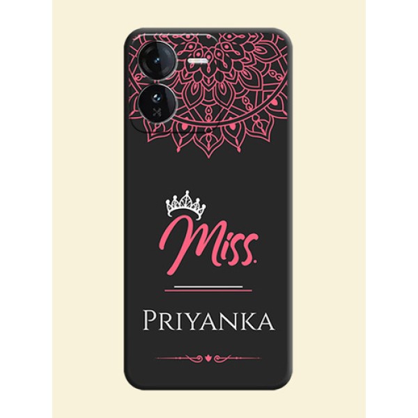 Mrs Name with Floral Design On Space Black Custom Soft Matte Mobile Back Cover - iQOO Z9 5G