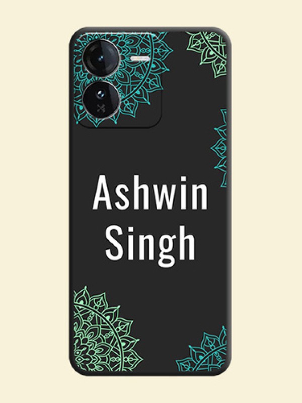 Your Name with Floral Design On Space Black Custom Soft Matte Mobile Back Cover - iQOO Z9 5G