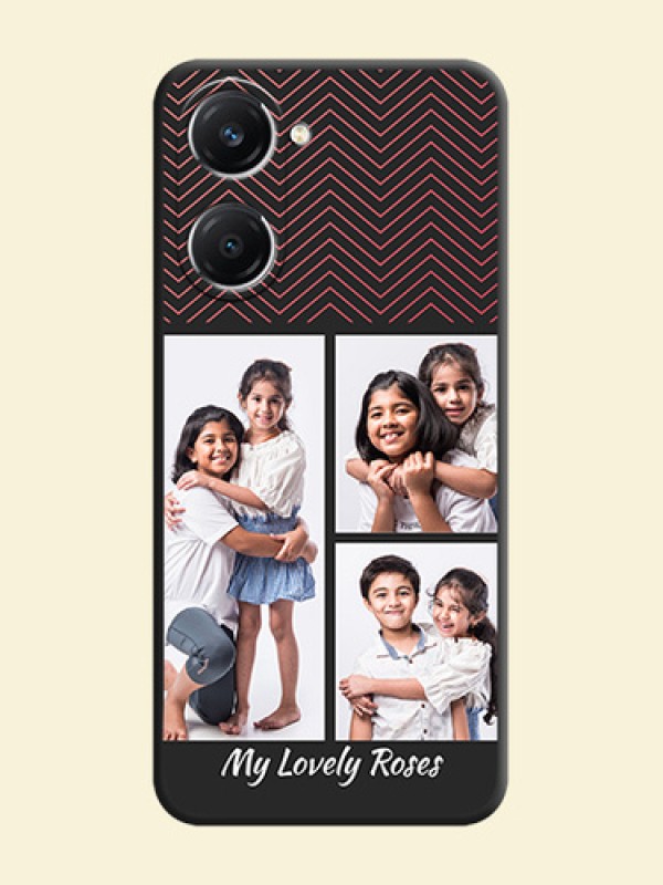 Wave Pattern with 3 Image Holder On Space Black Custom Soft Matte Mobile Back Cover - iQOO Z9 Lite 5G