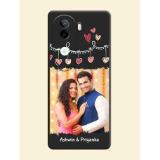 Pink Love Hangings with Name On Space Black Custom Soft Matte Mobile Back Cover - iQOO Z9s 5G