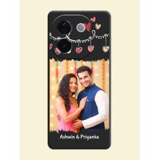 Pink Love Hangings with Name On Space Black Custom Soft Matte Mobile Back Cover - iQOO Z9s Pro 5G
