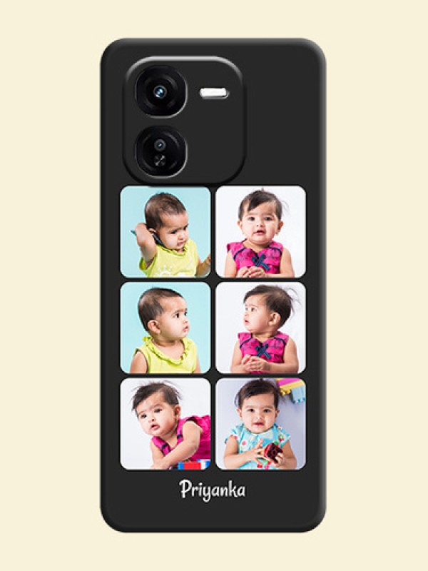 Floral Art with 6 Image Holder on Photo On Space Black Custom Soft Matte Mobile Back Cover - iQOO Z9X 5G