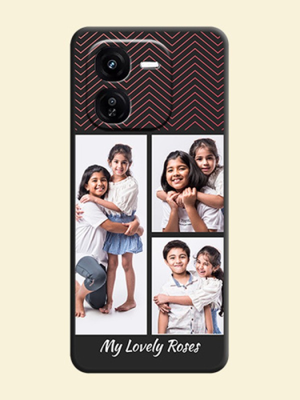 Wave Pattern with 3 Image Holder On Space Black Custom Soft Matte Mobile Back Cover - iQOO Z9X 5G