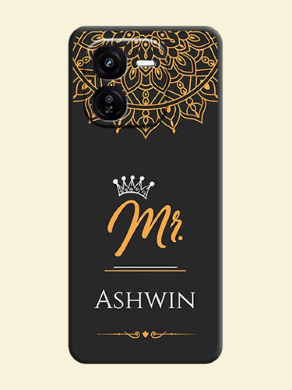 Mr Name with Floral Design On Space Black Custom Soft Matte Mobile Back Cover - iQOO Z9X 5G