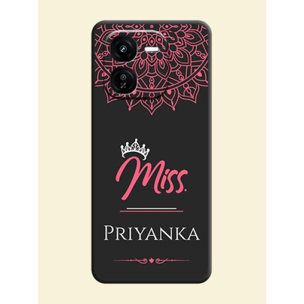 Mrs Name with Floral Design On Space Black Custom Soft Matte Mobile Back Cover - iQOO Z9X 5G