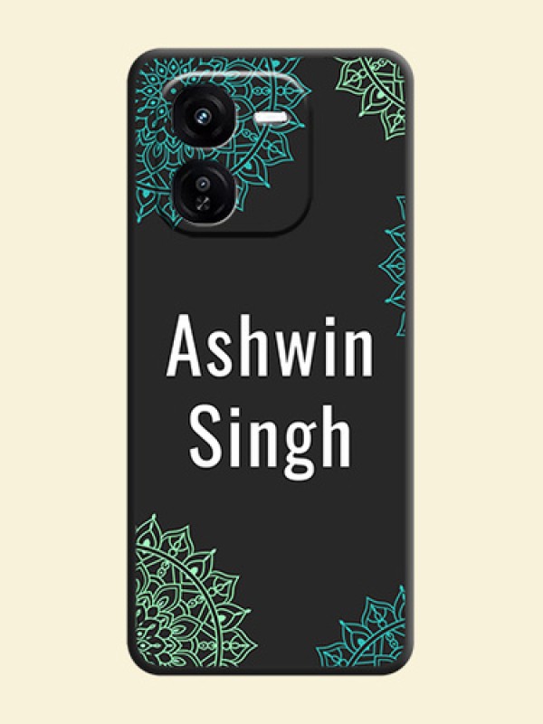 Your Name with Floral Design On Space Black Custom Soft Matte Mobile Back Cover - iQOO Z9X 5G