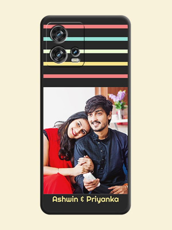 Color Stripes with Photo and Text on Photo on Space Black Soft Matte Mobile Case - Motorola Edge 30 Fusion