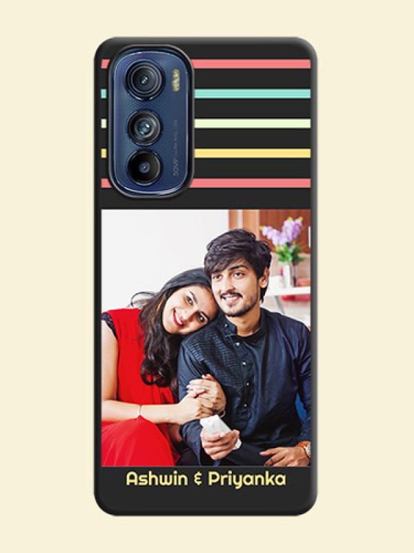 Color Stripes with Photo and Text on Photo on Space Black Soft Matte Mobile Case - Motorola Edge 30