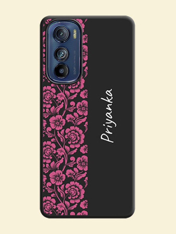 Pink Floral Pattern Design With Custom Text On Space Black Personalized Soft Matte Phone Covers -Motorola Edge 30