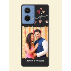 Pink Love Hangings with Name On Space Black Custom Soft Matte Mobile Back Cover - Motorola Edge 50 Fusion 5G