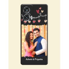 Pink Love Hangings with Name On Space Black Custom Soft Matte Mobile Back Cover - Motorola Edge 50 Fusion