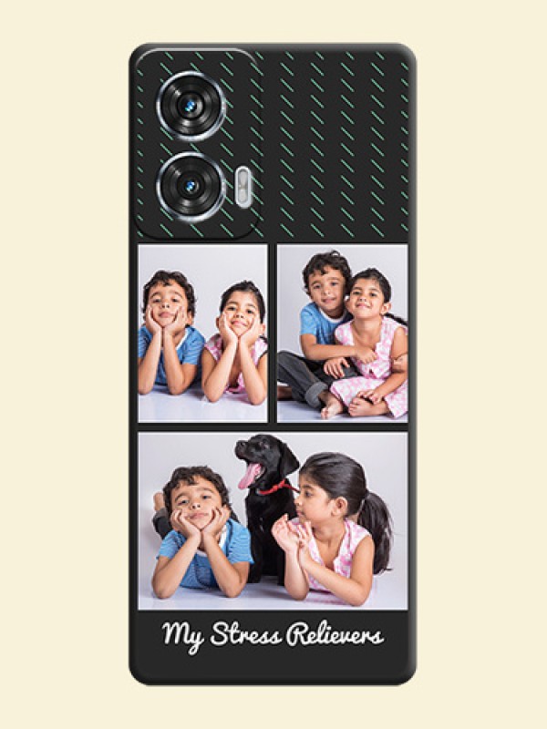 Cross Dotted Pattern with 2 Image Holder On Space Black Custom Soft Matte Mobile Back Cover - Motorola Edge 50 Fusion