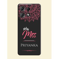 Mrs Name with Floral Design On Space Black Custom Soft Matte Mobile Back Cover - Motorola Edge 50 Pro 5G